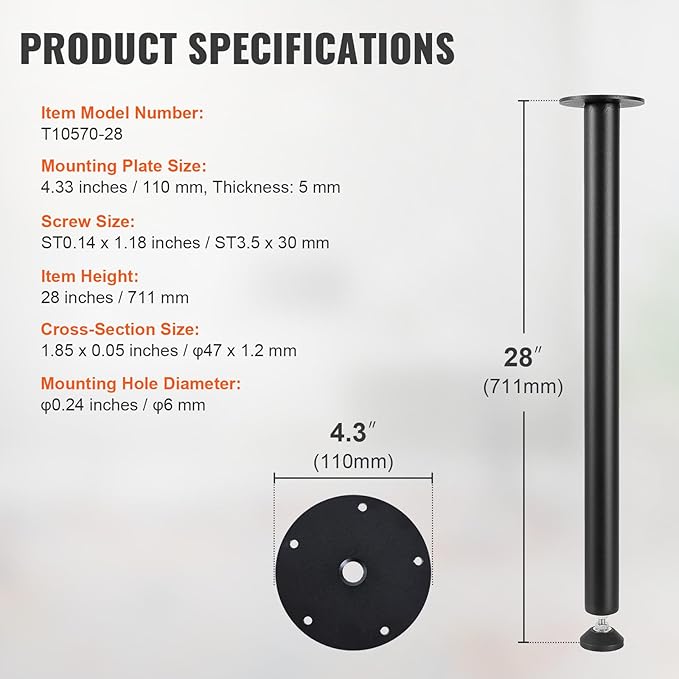 High Load Capacity Desktop Legs 28" Tall