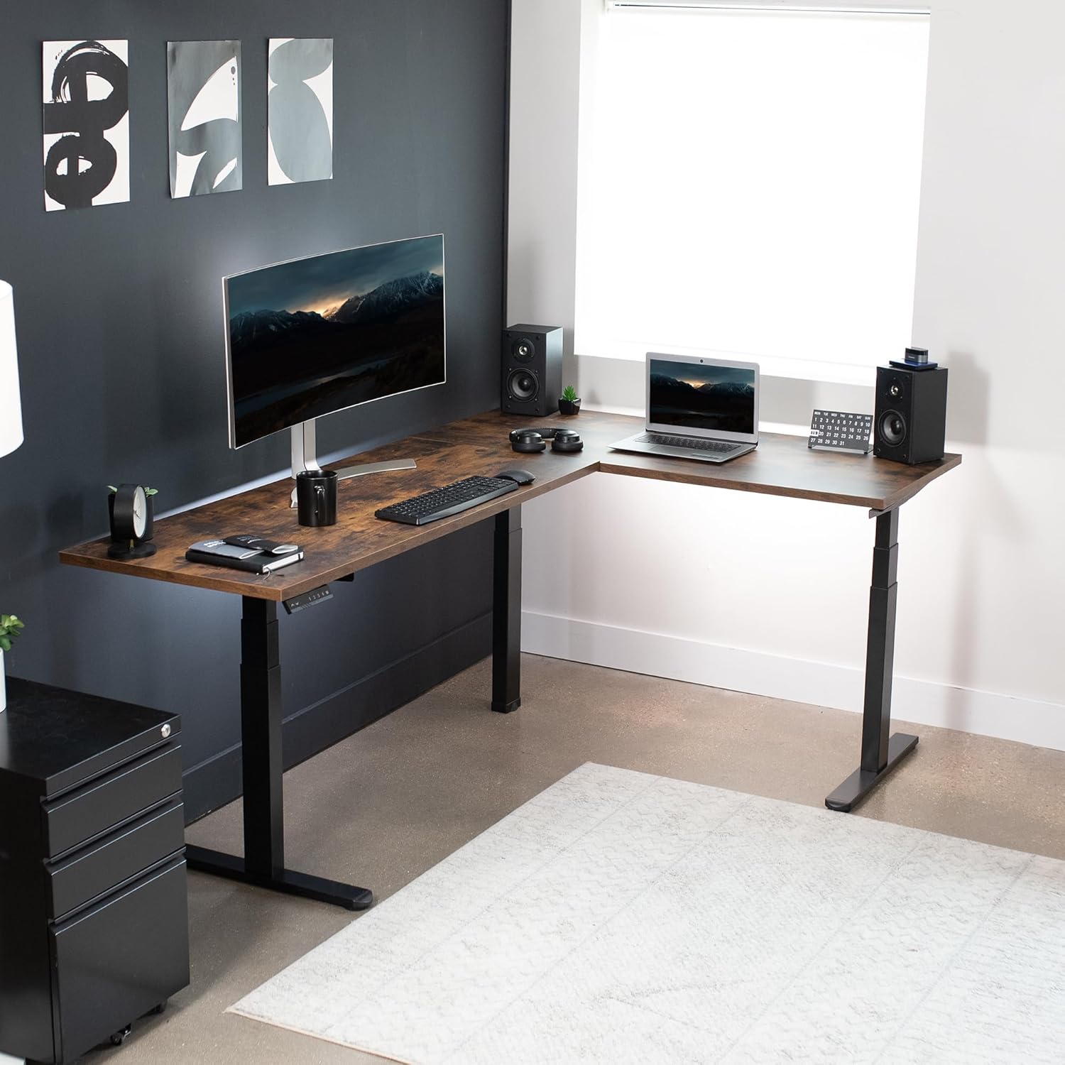 Electric Raise/Lower L-Shape Desktop Base